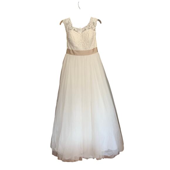 David’s Bridal Ivory Tulle Wedding Dress Lace Illusion Cap Sleeves WG3741 Sz 10 - Picture 1 of 15